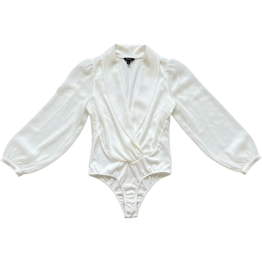 Marciano by Guess White Wrap Bodysuit Sheer Balloon Sleeve Womens 10